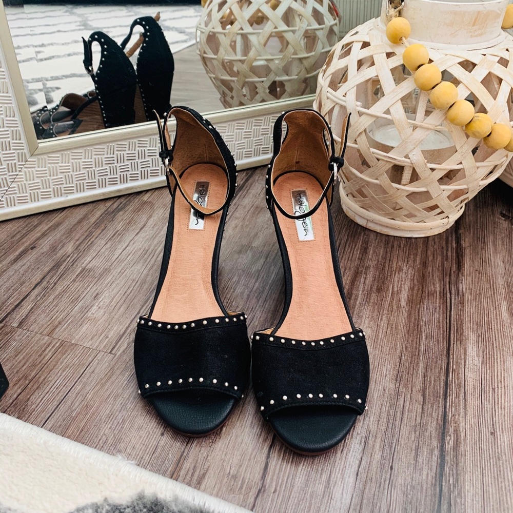 black studded wedges